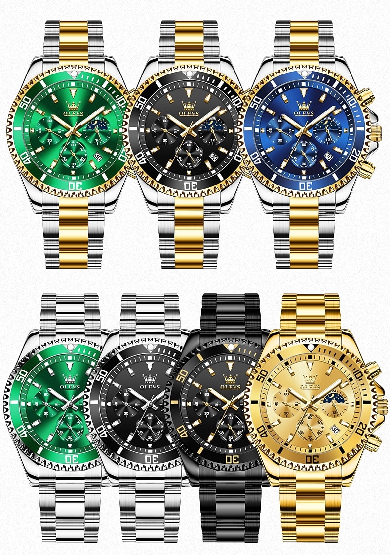 OLEVS Heren Quartz horloges Luxe Grote wijzerplaat Modieus Zakelijk Weergave maanfase Lichtgevend Kalender WATERDICHT Legering Horloge 2025 - $29.99 –P9