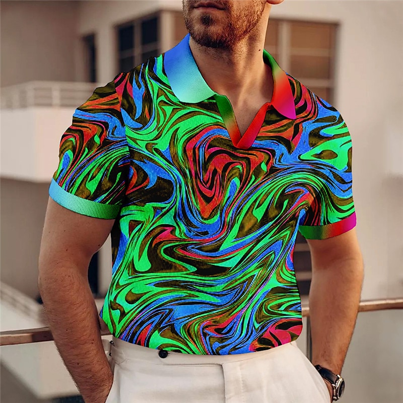 Herr Grafisk Pikétröjor Golftröja Kortärmad Polotröjor V-hals Ledigt Semesterkläder Rave Wear Festkläder 3D-utskrift Gul Rubinrött Blå 2025 - $22.99 –P7