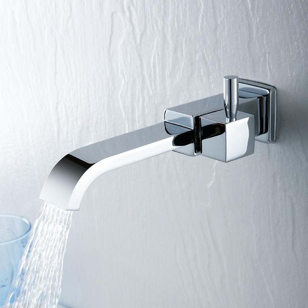 Robinet de lavabo utilitaire moderne noir chromé, bec long à montage mural, robinet de lavabo à un trou avec tuyaux d'eau chaude et froide, robinet commercial de remplissage de pot de baignoire à de 2025 ? $43.99 –P5