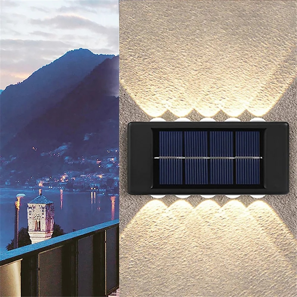 10leds solcelle vegglampe utendørs vanntett solenergi lyser opp og ned lysende belysning for hage gate landskap balkong utendørs dekor 2025 - $7.49 -P1