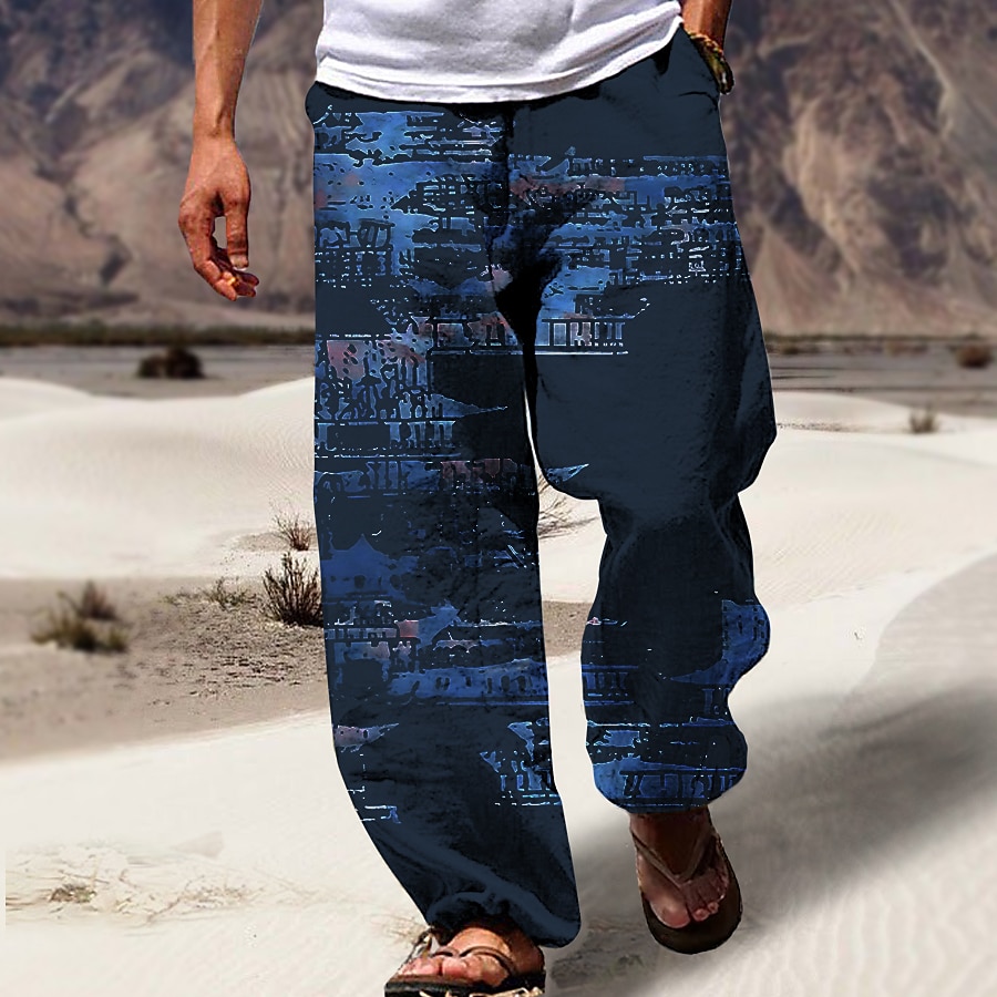 Men's Trousers Summer Pants Beach Pants Drawstring Elastic Waist 3D Print Graphic Prints Geometry Comfort Casual Daily Holiday Streetwear Hawaiian Light Green Navy Blue 2025 - $27.99 –P6
