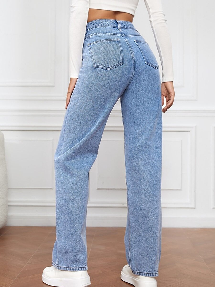 Women‘s Moms Jeans Pants Trousers Straight Full Length Cotton Pocket Micro-elastic High Waist Streetwear Simple Outdoor Vacation Robin‘s Egg Blue Light Blue S M Summer Spring 2023 - US $29.99 –P2