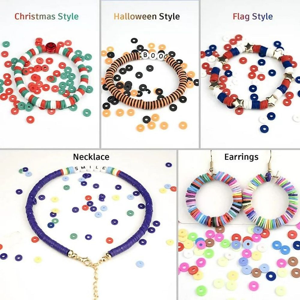 6000 Pcs Clay Beads for Bracelet Making, 24 Colors Flat Round Polymer Clay Beads 6mm Spacer Heishi Beads with Pendant Charms Kit and Elastic Strings for Jewelry Making Kit Bracelets Necklace 2025 - $26.99 –P3