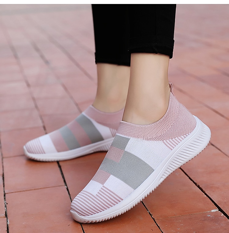 pantofi sport de damă cu slip-on, respirabili, cu dungi roz și gri - pantofi confortabili de mers 2025 - $24.99 –P1