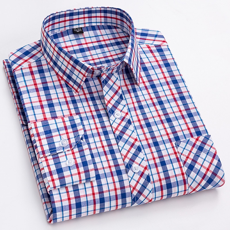 Men's Work Shirt Non Iron Shirt Stripes and Plaid Wedding Office & Career Light Yellow Light Blue Dark Red Wine Long Sleeve Turndown All Seasons Clothing Apparel 2026 - $31.99 –P6