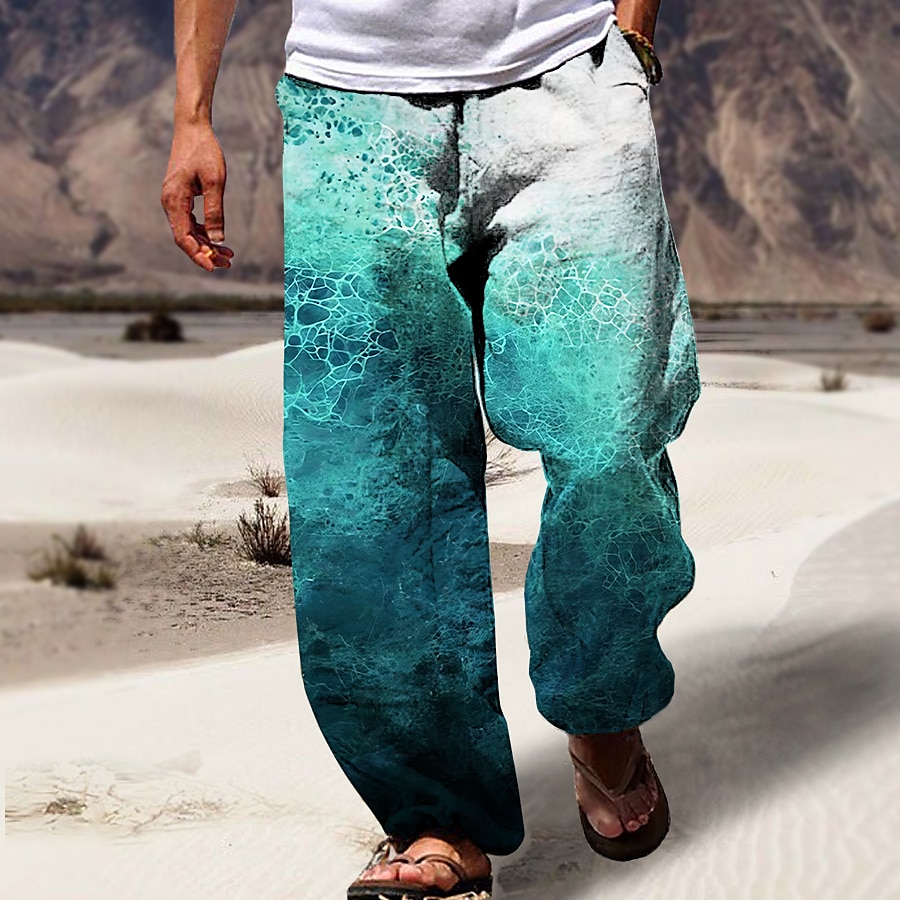 Voor heren Broek Zomerbroek Strandbroeken Trekkoord Elastische taille 3D-afdrukken Verloop Grafische prints Comfort Casual Dagelijks Feestdagen Streetwear Hawaii blauw Groen 2025 - $25.99 –P2