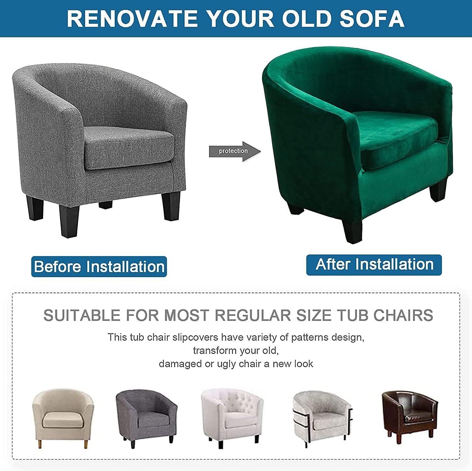 Velvet Club Chair Barrel Chair Slipcover Tub Chair Cover with Seat Cushion Cover Non Slip Furniture Protector Couch Cover with Elastic Bottom for Hotel Bar,Sage Green 2025 - $36.99 –P9