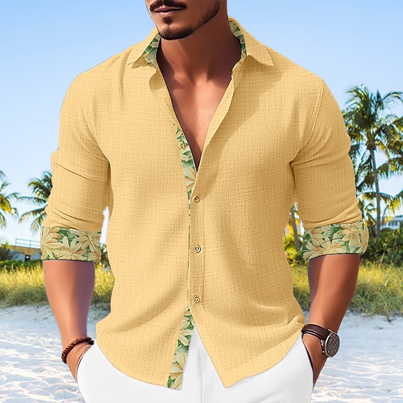 Per uomo Camicia camicia di lino Camicia in lino e cotone Camicia estiva Maglietta informale Camicia da spiaggia Color Block Informale Giornaliero Nero Bianco Giallo Rosa Manica lunga Collo del 2025 a $23.99 –P1