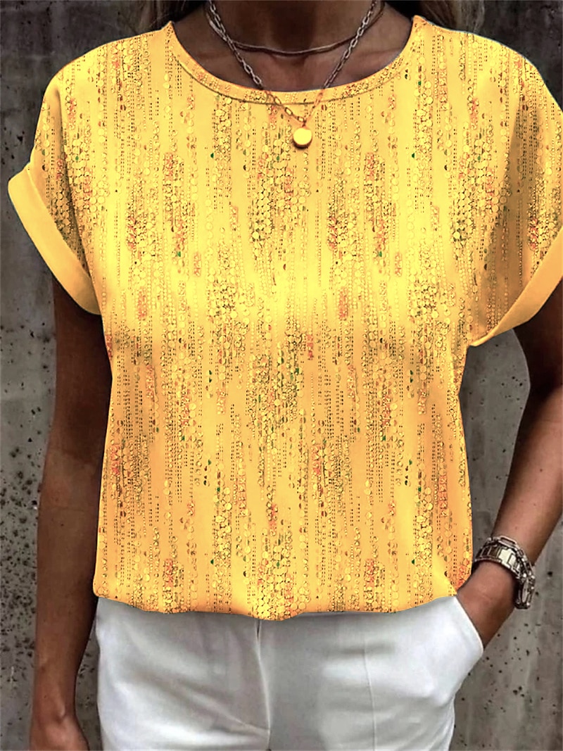 Women's T Shirt Graphic Basic Short Sleeve Round Neck Regular Tops Daily Weekend Print Yellow Pink Blue Orange Green 2025 - $19.99 –P6