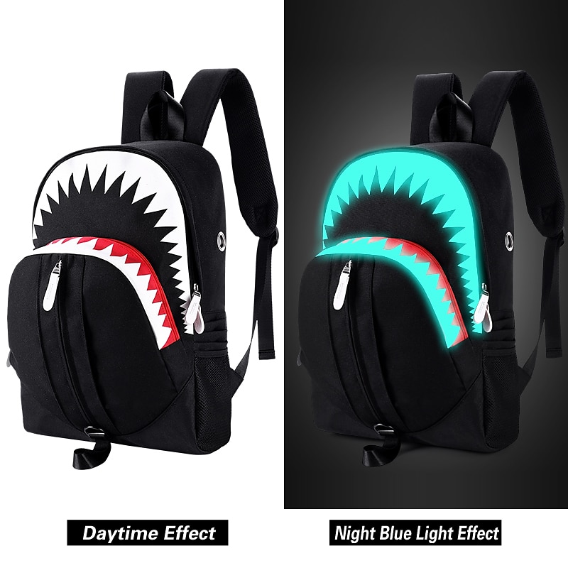 USB function backpack School Bag Men Fashion USB Charging Night Luminous Backpack Shark Laptop Backpack Teenagers School Bag Travel Bag Black 2025 - $23.99 –P1