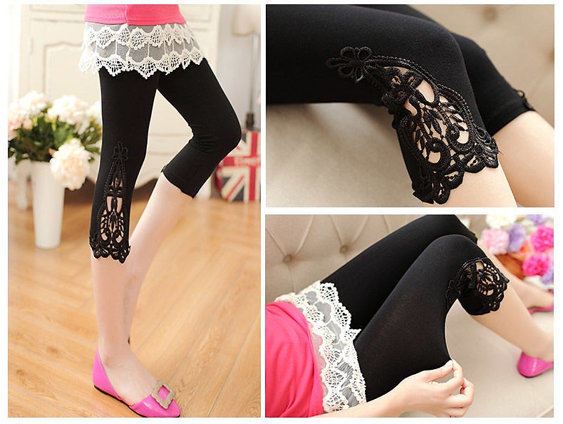 Damen Leggins Modisch Casual Capris Einfarbig Spitze Bauchkontrolle Kolbenheber Komfort elastisch Casual Schwarz Weiß aschgrau Dünn 2025 - $12.99 –P2