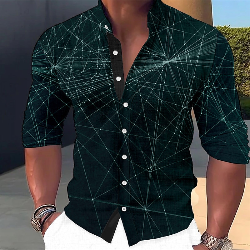 Voor heren Overhemd Geometrisch patroon Buiten Casual Blauw-Groen blauw Bruin Groen Lange mouw Opstaand Zomer Lente Kleding Afdrukken 2025 - $26.99 –P5
