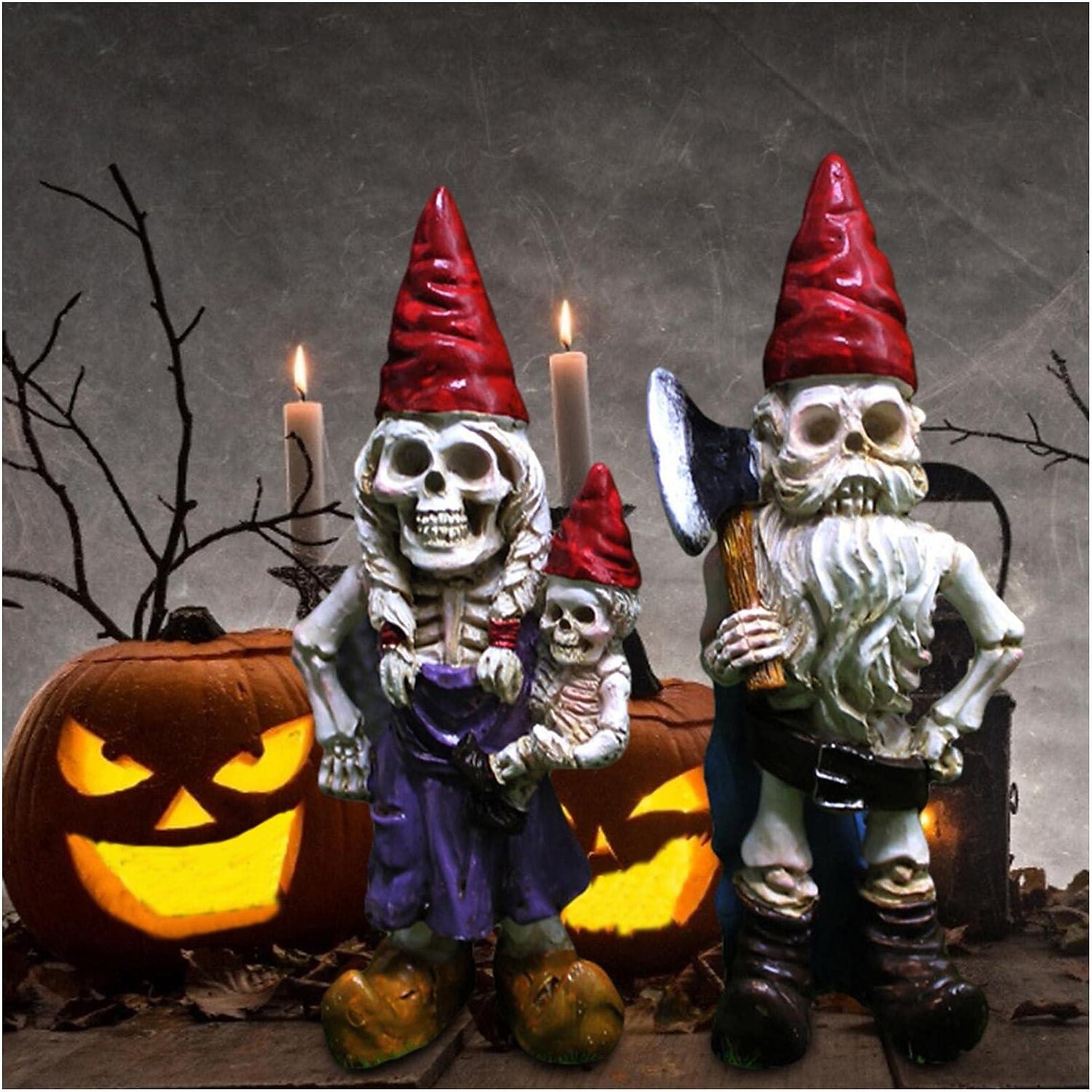 2ks halloweenská kostra skřítci pryskyřice zombie skřítci sochy kostra trpasličí ornament hrůza lebka elf trpasličí figurky na trávník před verandu halloween dekorace stolní dekorace 2025 - $12.49 –P1