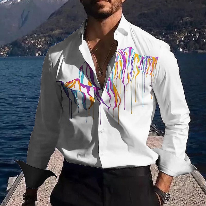 Bărbați Gradiant Cămașă Camașă cu nasturi Manșon Lung Modă Șic Stradă Designer În aer liber Casual Zilnic Toamna iarna Răsfrânt Imprimeu Negru Alb Galben Roșu-aprins Trifoi 2025 - $26.99 –P5