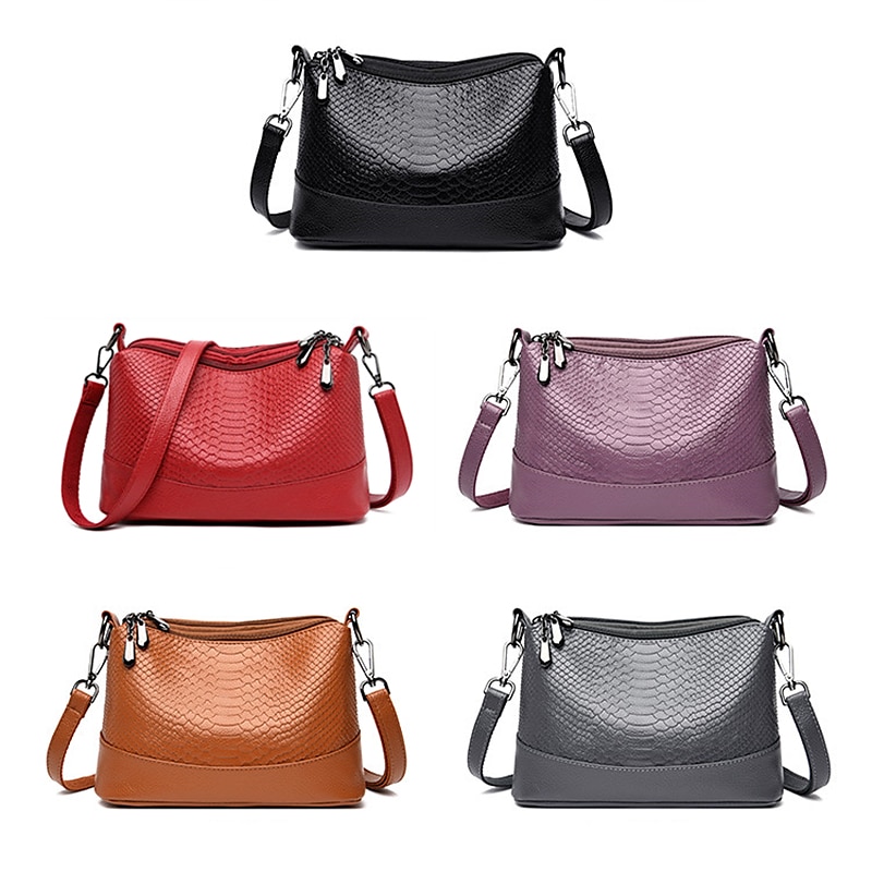Mulheres Bolsa crossbody Bolsa de ombro Bolsa Hobo Couro PU Compras Diário Ziper Grande Capacidade Prova-de-Água Durável Côr Sólida Cobra Vermelho Vinho rei da terra Preto de 2025 por $26.99 -P13