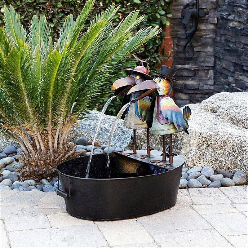 Decoración artística para patio de fuente, decoración artesanal de resina, decoración de jardín, búho, gallo grande, tucán, fuente de cuervo de agua corriente 2025 - $14.49 –P5