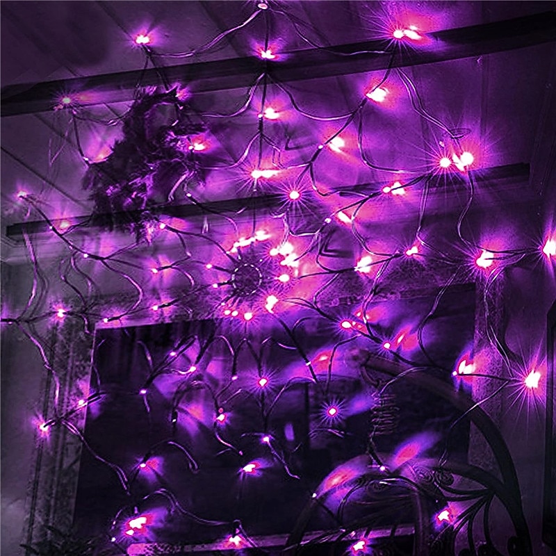 Luzes de teia de aranha de Halloween 60 LED com aranha preta à prova d'água luzes de rede roxas controle remoto alimentado por USB 8 modos teia de aranha para decoração de quintal de festa iluminação de 2025 por $23.99 –P6