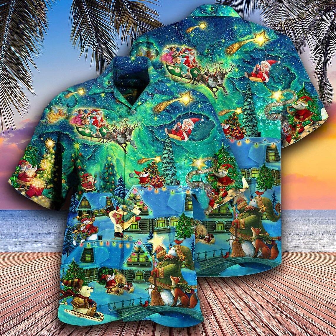 Camisas navideñas con estampado de escena navideña para hombre, camisas con gráfico de Papá Noel, camisas casuales de calle, manga corta, 3D, con botones, ropa de moda 2025 - $24.99 –P6
