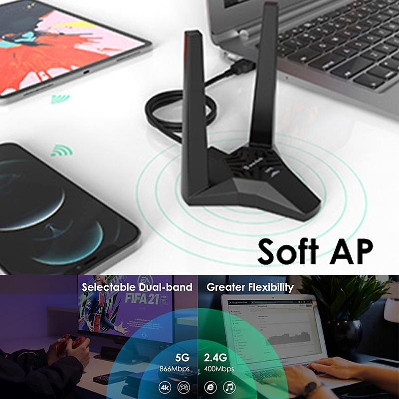 AC1300 USB3.0 Desktop Laptop WiFi Adapter,Dual Band Usb Network Card for PC,High Speed USB Wifi Dongle with Magnetic Dock,usb Wifi Signal Booster 2025 - $52.99 –P5