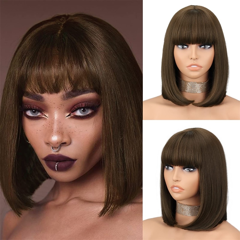 Parrucca Bob Corto Rosso Vino con Frangia Parrucca Dritta Borgogna per Donne Parrucca Corto Dritta Aspetto Naturale per Uso Quotidiano e Feste Parrucche di Halloween del 2025 a $18.49 –P3