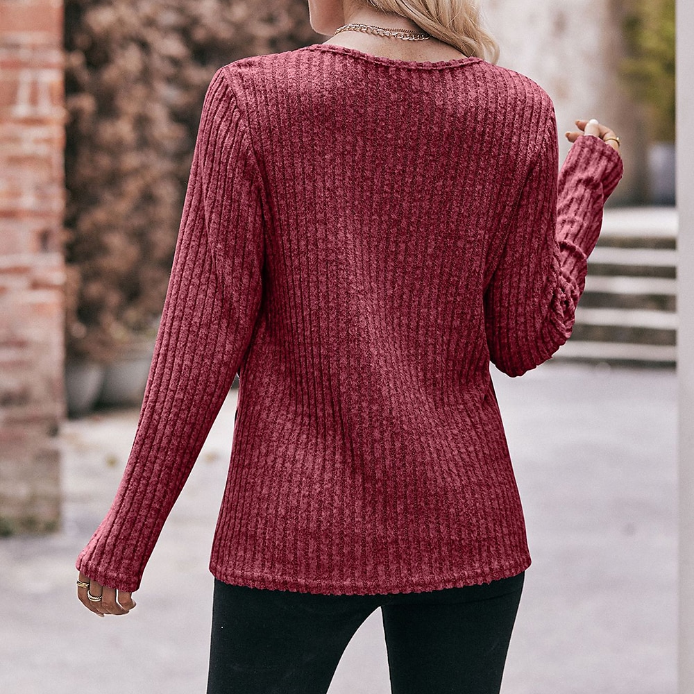 Damen T Shirt Burgunderrotes T-Shirt Glatt Basic Langarm Rundhalsausschnitt Normale Oberteile Täglich Wochenende Schwarz Wein Blau Grün Grau Herbst Winter 2025 - $23.99 –P18