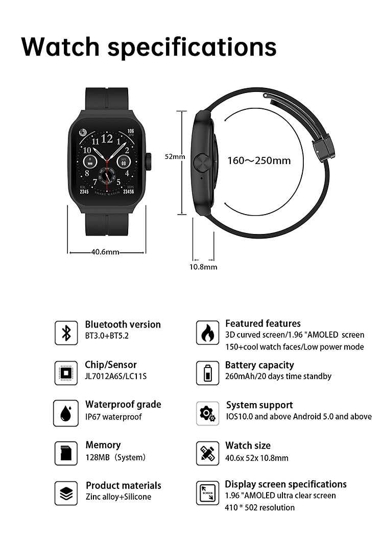 OA89 Smart Watch 1.96inch AMOLED 3D Flexible Design Screen Bluetooth Call Heart Rate IP67 Waterproof Smartwatch for Android IOS 2023 - US $41.99 –P19