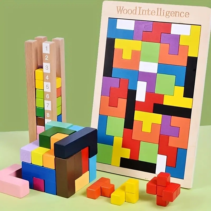 színes 3D fakockák puzzle agytorna montessori oktatójáték gyerekeknek az intelligencia fejlesztésére & kreativitás 2025 - $20.99 –P1
