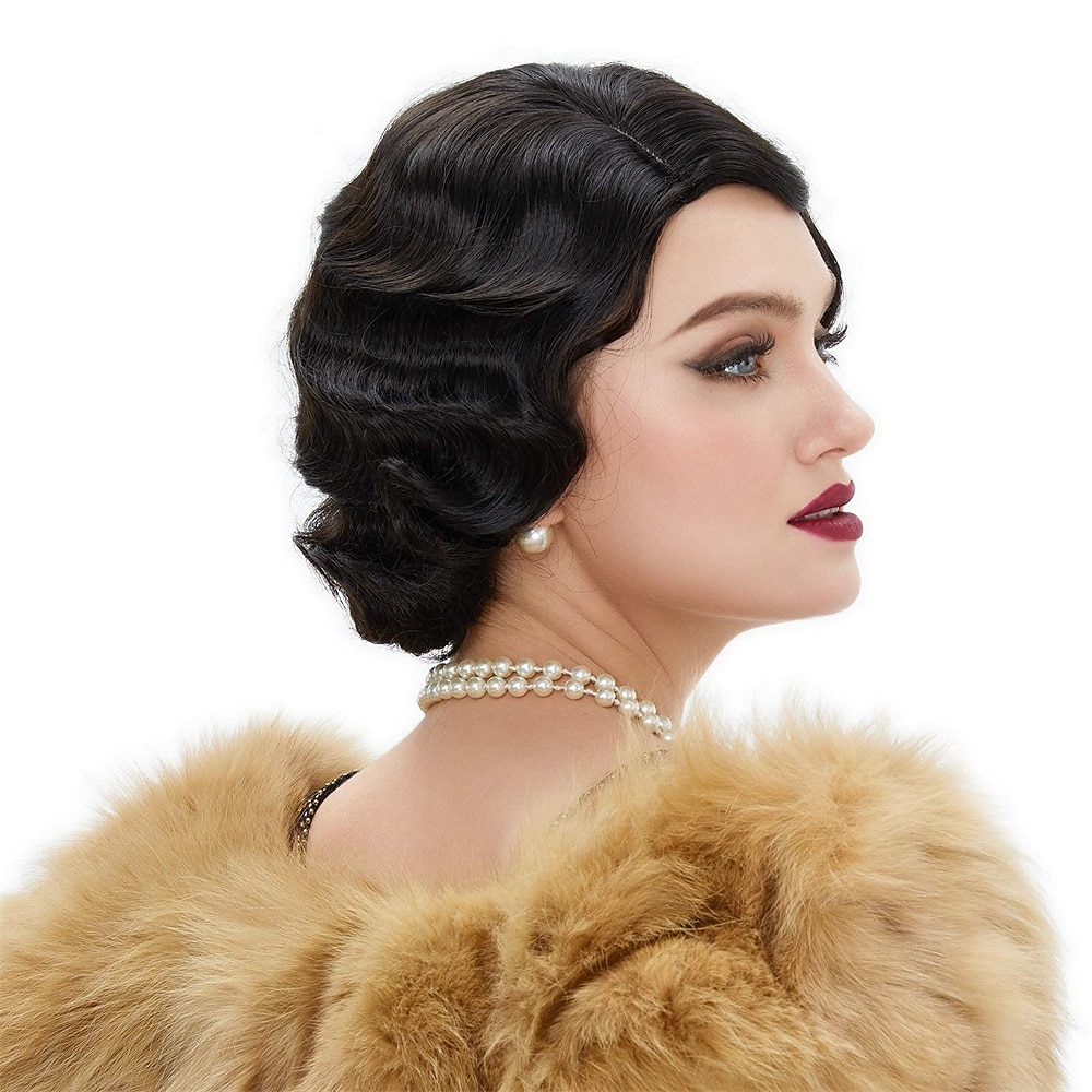 Lang 1920-talls parykk fingerbølger parykk krøllete kort parykk vintage parykker kvinner dame syntetisk varmebestandig full parykk cosplay kostyme festdrakt med parykk hette Halloween-parykker 2026 - $18.99 –P4