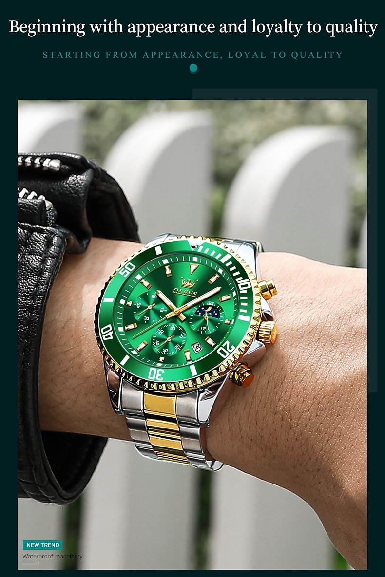 OLEVS Heren Quartz horloges Luxe Grote wijzerplaat Modieus Zakelijk Weergave maanfase Lichtgevend Kalender WATERDICHT Legering Horloge 2025 - $29.99 –P15