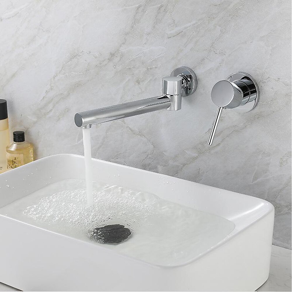 Concealed Wall Mount Bathroom Faucet Sink Mixer Basin Taps, Rotatable Washroom Vessel Single Handle Tap with Cold and Hot Hose 2025 - $80.99 –P4