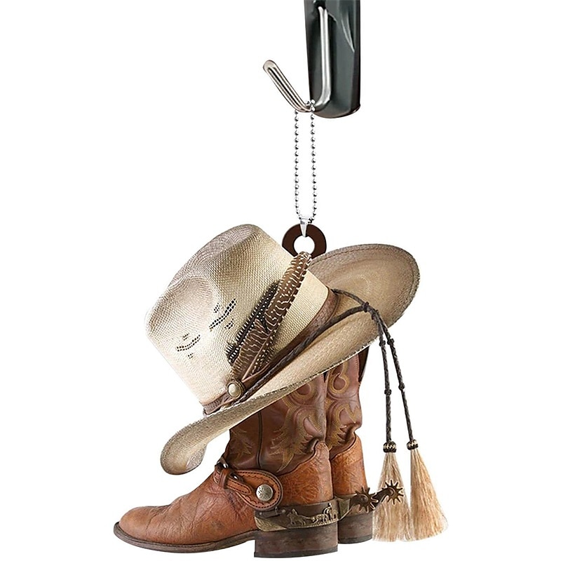 ornamento per specchietto retrovisore per auto decorazione per interni auto stivali e cappelli da cowboy ciondolo in acrilico piatto arredamento per giardinaggio casa ufficio del 2025 a $11.99 –P5