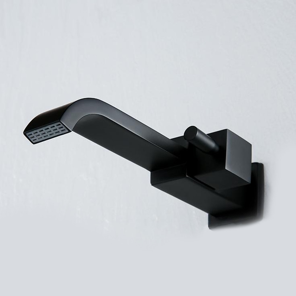 Robinet de lavabo utilitaire moderne noir chromé, bec long à montage mural, robinet de lavabo à un trou avec tuyaux d'eau chaude et froide, robinet commercial de remplissage de pot de baignoire à de 2025 ? $43.99 –P4