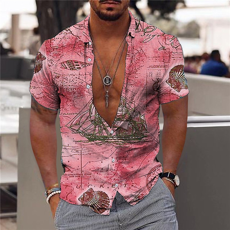 Herren Hawaiian Aloha Nautisch Hemd Sommerhemd Hawaiihemd Sommerhemd Kurzarm Modisch Designer Brautkleider schlicht Outdoor Casual Festtage Sommer Frühling Umlegekragen Bedruckt Button-Down Rote Blau 2025 - $24.99 –P5