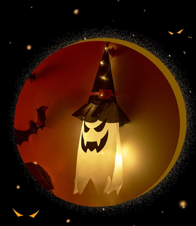halloween osvětlený duch led blikající ďábel festivalová dekorace zářící čaroděj duch klobouk světelná dekorace závěsná lucerna halloweenská dekorace světlo party bar atmosféra malý světelný řetězec dýně 2025 - $6.49 –P14