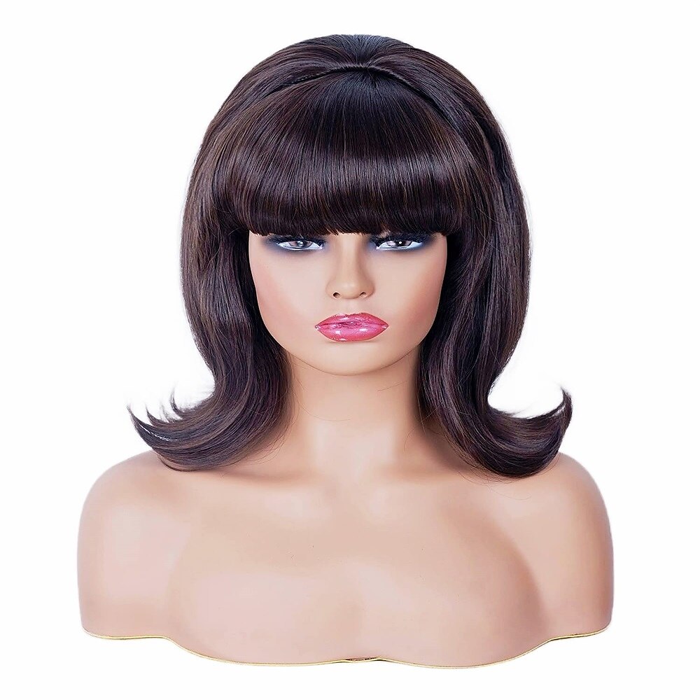 Parrucca Corto Marrone Misto con Frangia Retro Bouffant Parrucche a Nido d'Api adatta per Costume Anni '80 o Festa di Carnevale Parrucche di Halloween del 2025 a $20.99 –P10