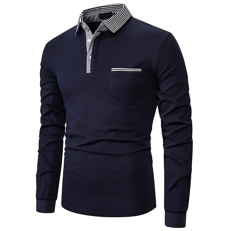 Herren Polos mit Knöpfen Poloshirt Casual Festtage Kargen Langarm Modisch Basic Glatt Klassisch Sommer Regular Fit Traube Dunkelmarine Grau Polos mit Knöpfen 2025 - $21.99 –P3