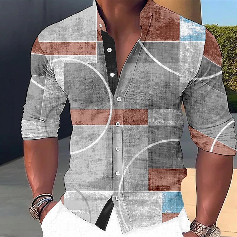 Per uomo Color Block Geometrica Geometria Camicia Camicia con bottoni Manica lunga Di tendenza Streetwear Originale Esterno Informale Giornaliero Estate Primavera Autunno Colletto alla coreana Stampa del 2025 a $24.99 –P3