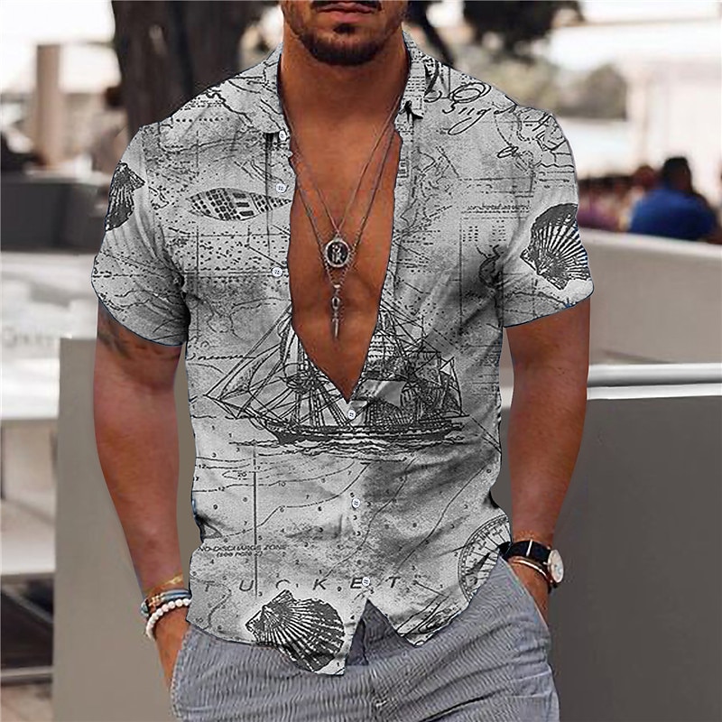 Herren Hawaiian Aloha Nautisch Hemd Sommerhemd Hawaiihemd Sommerhemd Kurzarm Modisch Designer Brautkleider schlicht Outdoor Casual Festtage Sommer Frühling Umlegekragen Bedruckt Button-Down Rote Blau 2025 - $24.99 –P4
