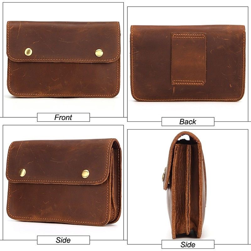 Men's Fanny Waist Bag Crazy Horse Genuine Leather Waist Packs Belt Loop Hip Hook Bum Bag Handmade Travel Small Phone Waist Pouch 2025 - $39.99 –P9