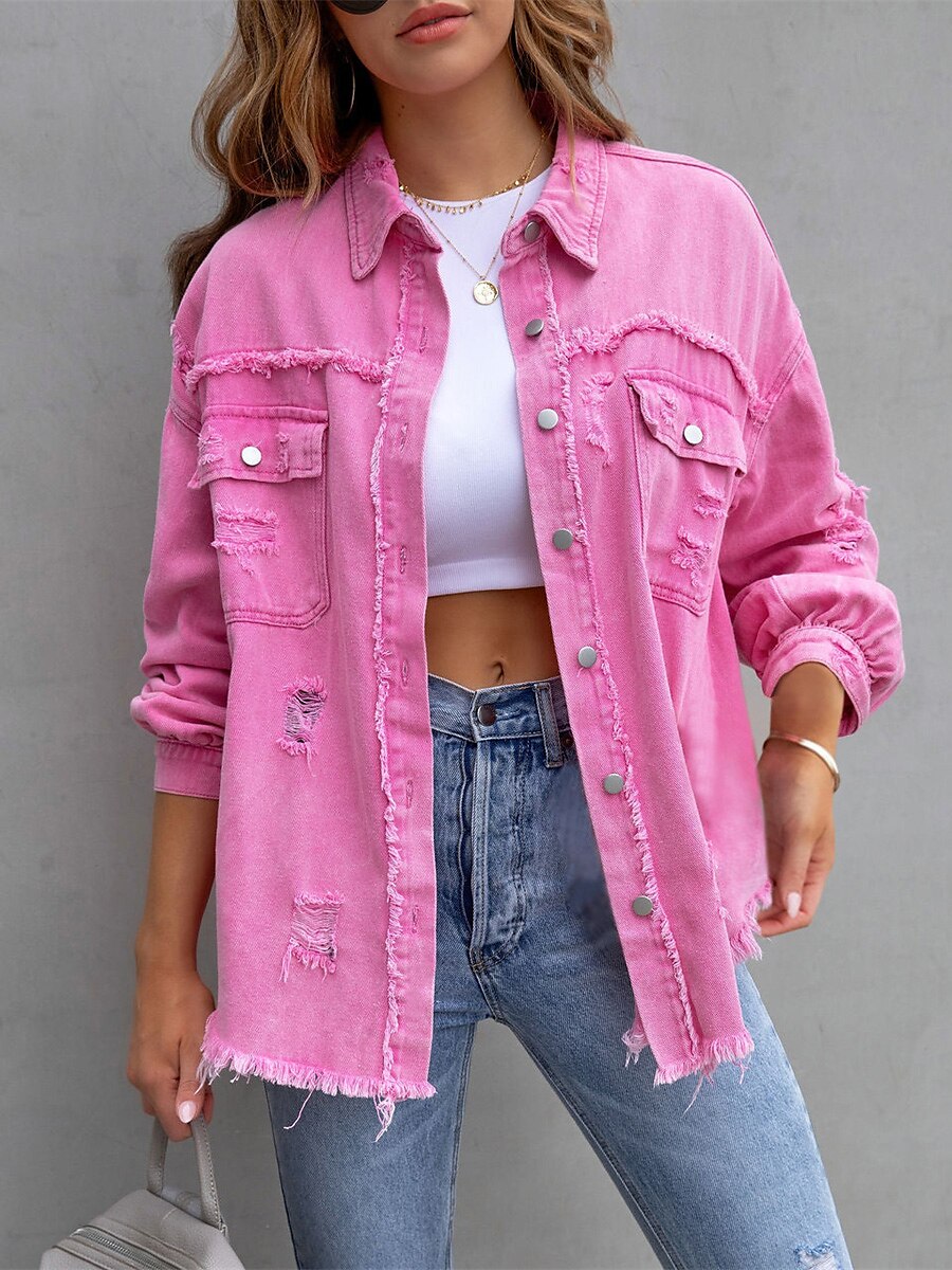 Women's Denim Jacket Fall Jean Jacket Outdoor Plain Button Down