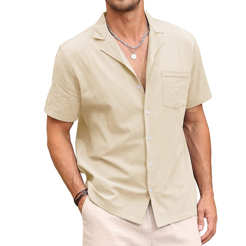 Bărbați cămașă de in Cămașă de vară Cămașă de plajă Camașă cu nasturi Simplu Vacanță Hawaiian Negru Alb Roz Îmbujorat Albastru piscină Manșon scurt Rever Primavara vara Îmbrăcăminte De Bază 2025 - $20.99 –P13