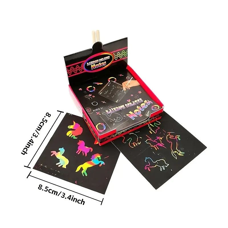 100pcs scratch art arc-en-ciel mini notes avec stylet en bois coloré scratch art mini notes coloré scratch art bricolage enfants maternelle élèves doodle peinture cadeaux de fête de 2025 ? $11.99 –P2