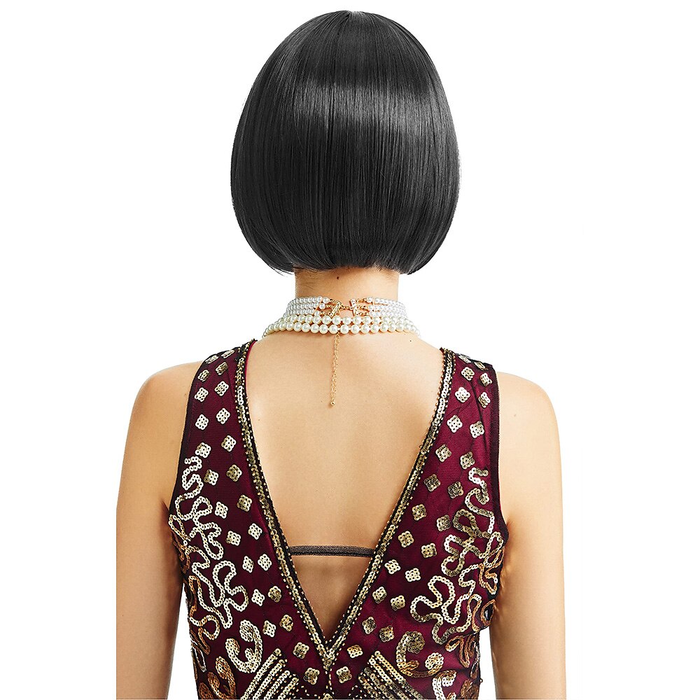 Peruca curta flapper dos anos 1920, peruca bobo do grande gatsby, peruca preta reta, fantasia de flapper, perucas de cabelo, acessórios, perucas de carnaval de 2025 por $15.49 –P4