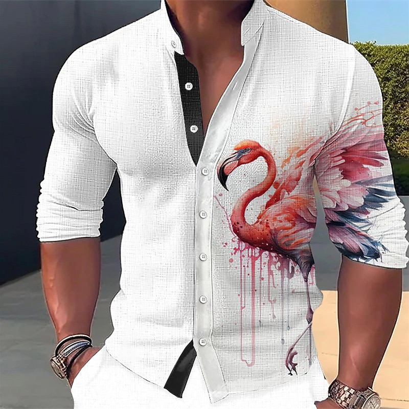Herr Papegoja Skjorta Knapp upp skjorta Långärmad Mode Streetwear Designer Utomhus Ledigt Dagligen Sommar Vår Höst Hög krage Mönster Gul Rodnande Rosa Rubinrött Blå Grön 2025 - $26.99 –P6