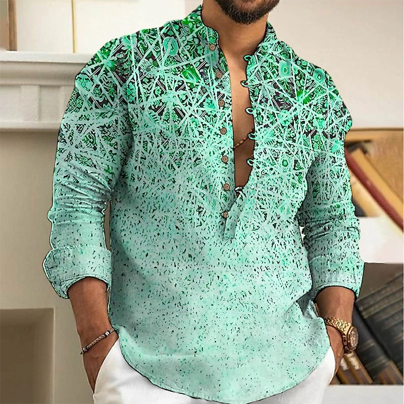 Herr Geometri Etnisk Skjorta Knapp upp skjorta Långärmad Mode Streetwear Designer Utomhus Ledigt Dagligen Sommar Vår Höst Hög krage Mönster Gul Rodnande Rosa Blå Brun Grön 2025 - $26.99 –P6