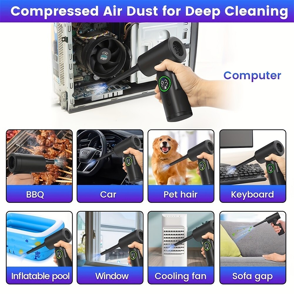 Compressed Air Duster 50000 RPM Keyboard Cleaner For Office 2 Adjustable Speed Electric Air Dusters Good Replacement For Compressed Air Can 6000 MAh Rechargeable Electric Duster For Deep Cleaning 2025 - $59.99 –P5