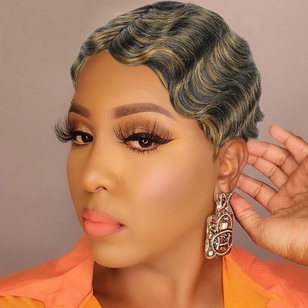 Krótka peruka pixie dla czarnych kobiet remy z falą oceaniczną tania peruka na imprezę peruki na Halloween 2025 - $17.49 –P5