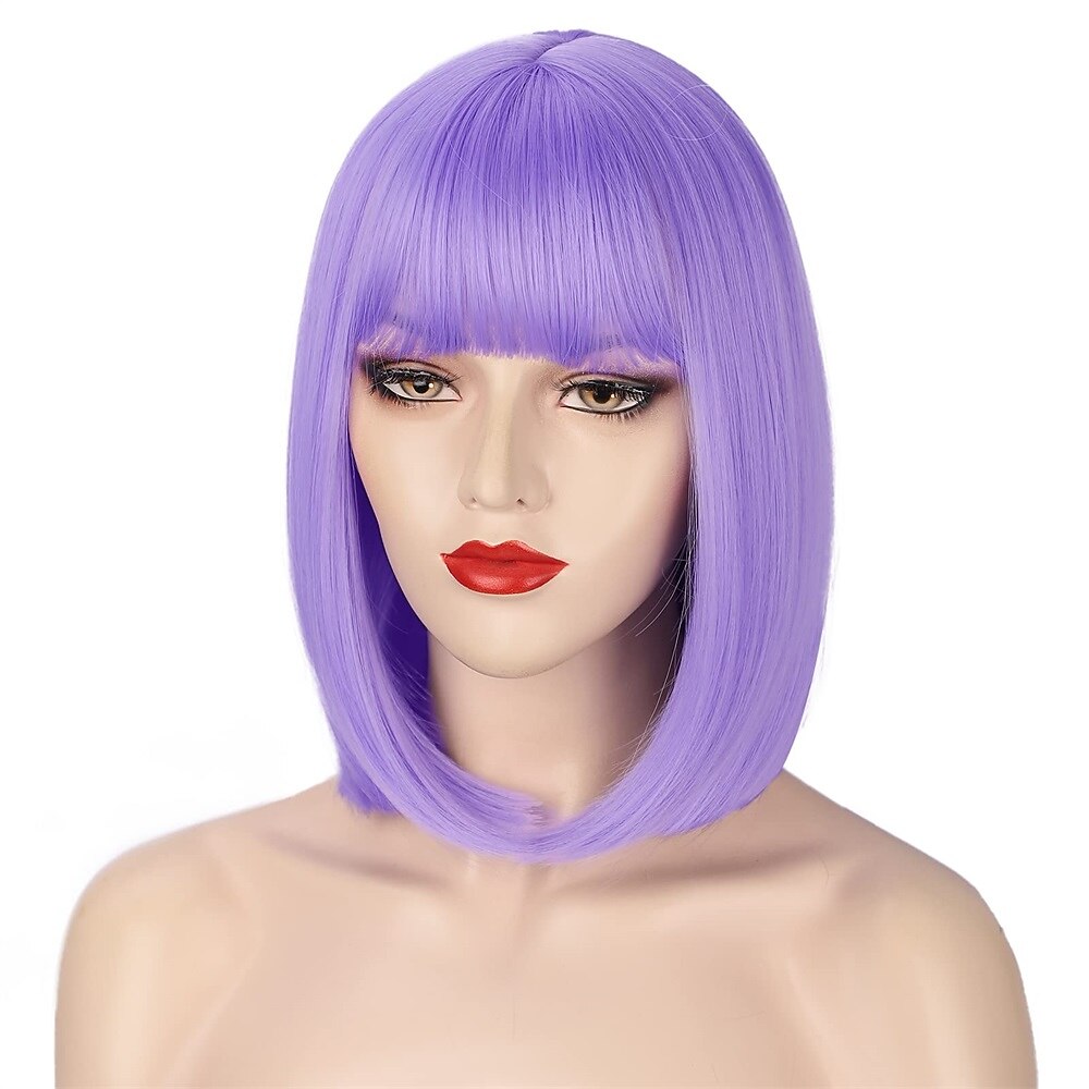 Peruca Roxa com Franja Peruca Bob Curta e Lisa para Mulheres 12 Polegadas Peruca Sintética Colorida de Festa Perucas de Halloween de 2026 por $18.49 –P13