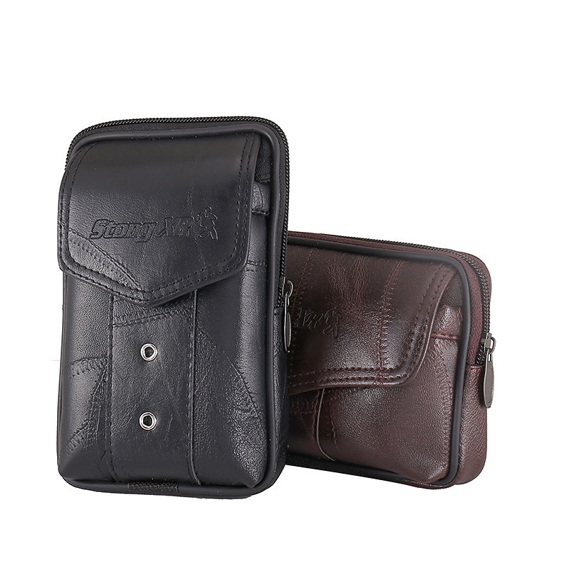 Large Capacity Men's Leather Bag Wear Belt Waist Bag Mobile Phone Bag Men's Coin Purse Cigarette Bag 2025 - $14.99 –P9