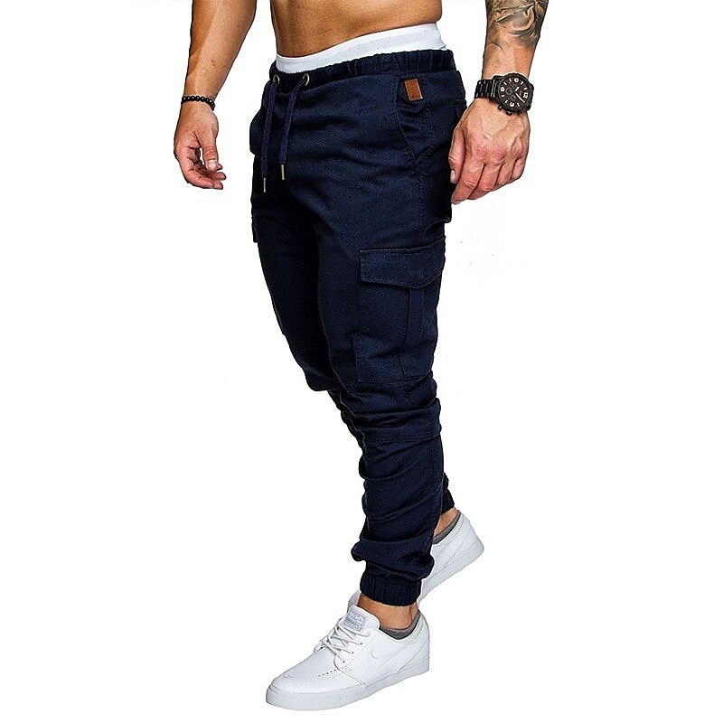 Men's Cargo Pants Cargo Trousers Casual Pants Drawstring Multi Pocket Solid Colored Full Length Daily Basic Casual Slim Black White Mid Waist Micro-elastic 2025 - $20.99 –P3